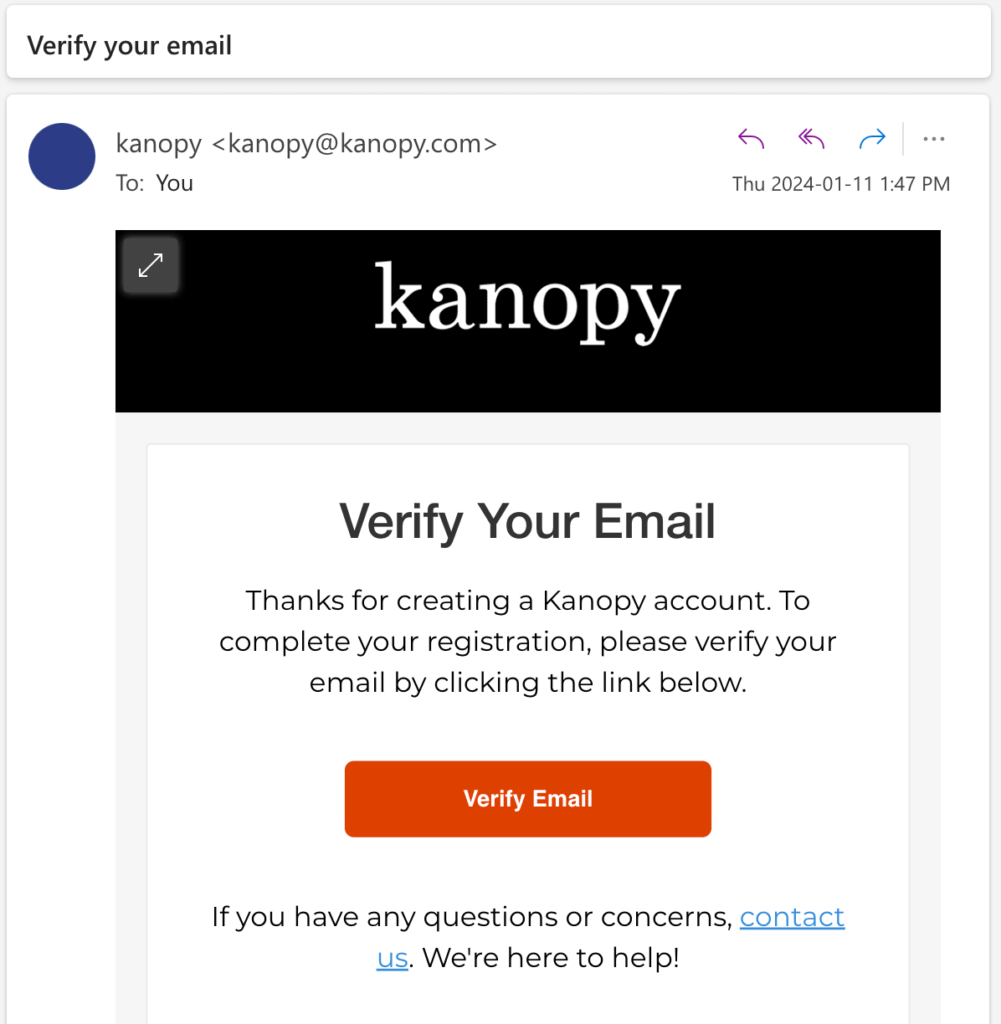 Kanopy メール有効画面