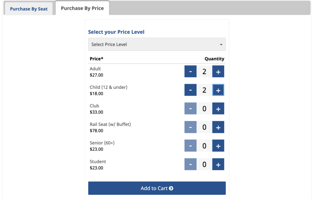 Select You Tickets Purchase By Price 画面